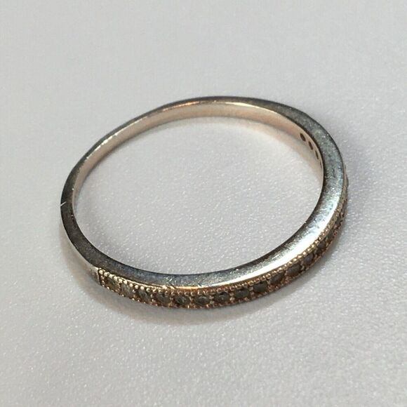 Sterling Silver Ring Size 6.75 Half Eternity Pave Style CZ Band Signed 925 - Picture 10 of 13